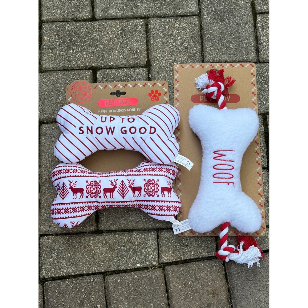 Winifred & Lily Christmas Dog Toy Set Up To Snow Good Fair Isle Sherpa Rope Bone